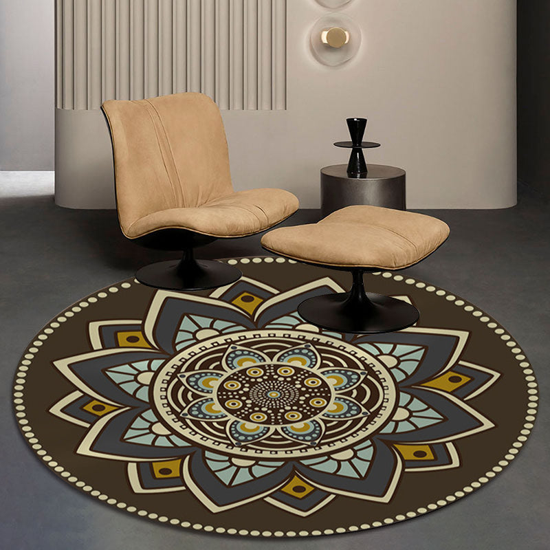 BowLift | Dark brown Moroccan rug flannel floral pattern rug washable non-slip backing rug for the living room