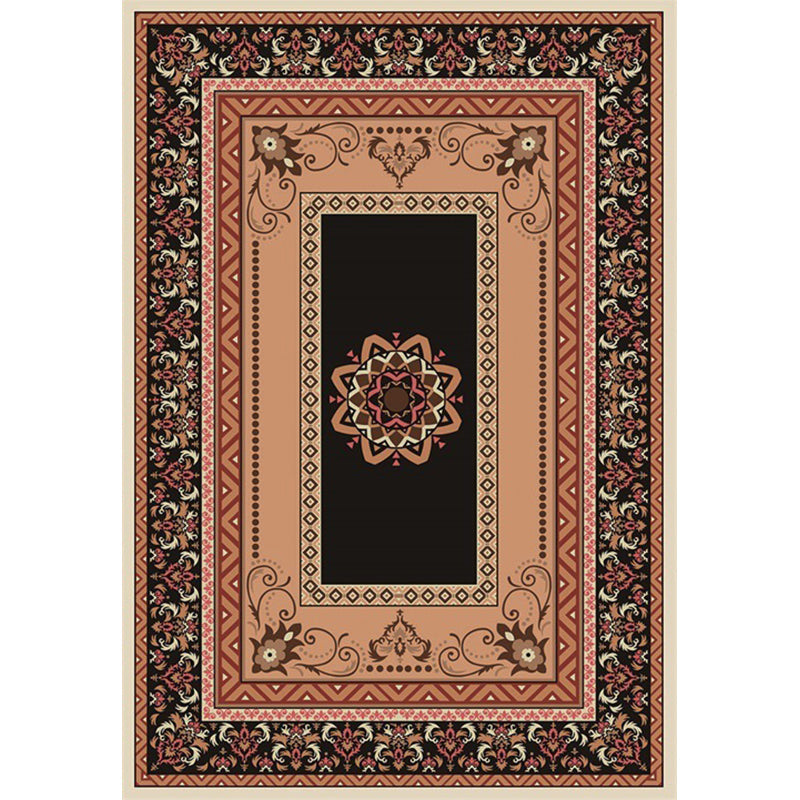 BowLift | Black and brown bedroom rug Moroccan medallion floral pattern area rug polyester non-slip pet-friendly rug