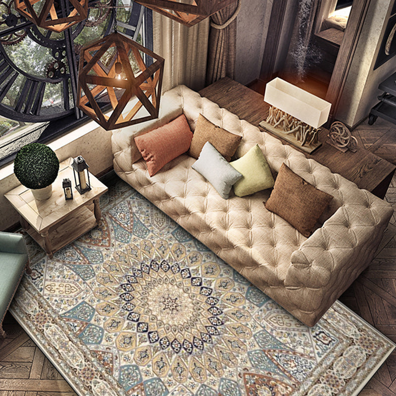 BowLift | Mediterranean Moroccan Carpet in Brown Medallion Irregular Shape Pattern Rug Polyester Non-Slip Rug for Home Decor
