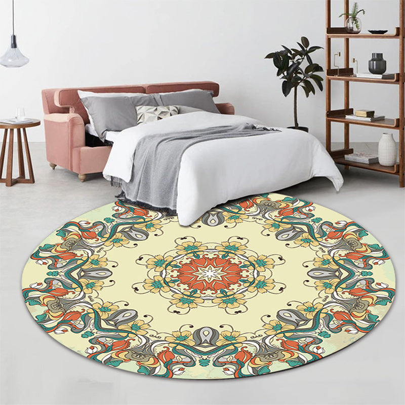 BowLift | Vintage Floral Print Rug Yellow Fleece Rug Machine Washable Non-Slip Rug for the Bedroom