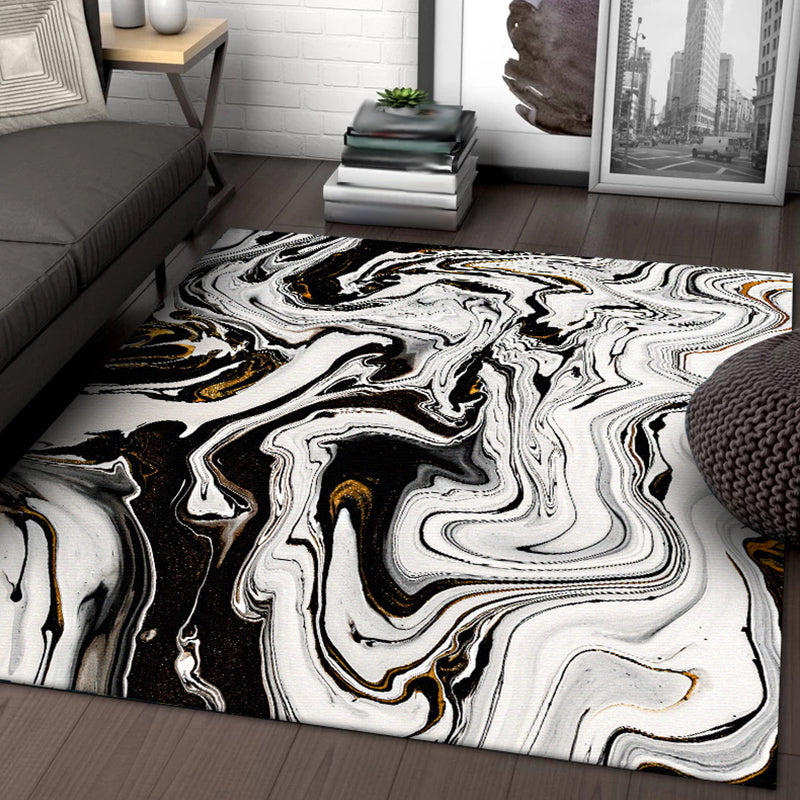 BowLift | Black and White Bedroom Rug Modern Abstract Twisted Lines Pattern Area Rug Polyester Non-Slip Machine Washable Carpet