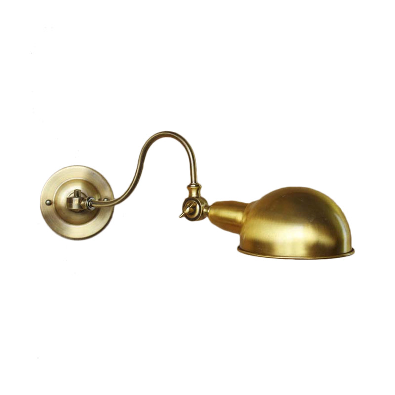 BowLift | Brass 1 Head Wall Light Vintage Metal Dome Shade Wall Lamp with Gooseneck Arm