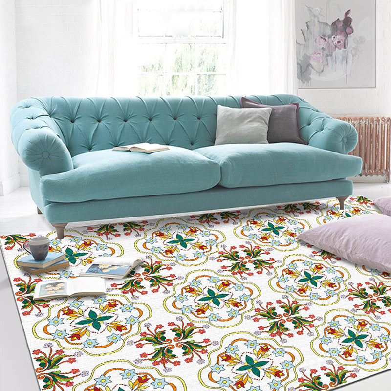 BowLift | Ivory Bedroom Carpet Moroccan Motif Pattern Carpet Polyester Washable Stain Resistant Carpet