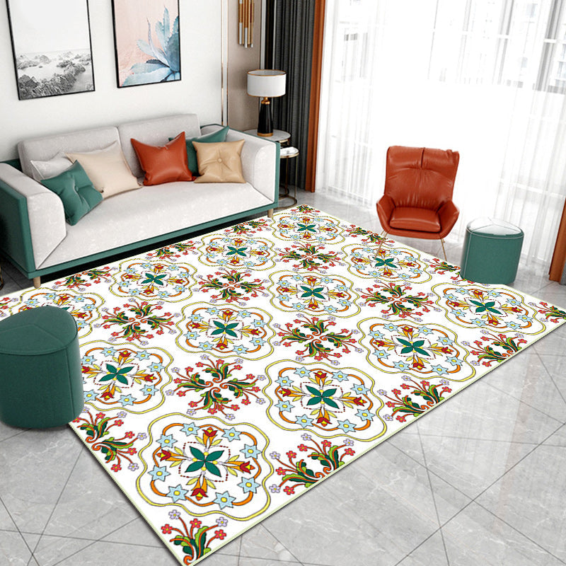 BowLift | Ivory Bedroom Carpet Moroccan Motif Pattern Carpet Polyester Washable Stain Resistant Carpet