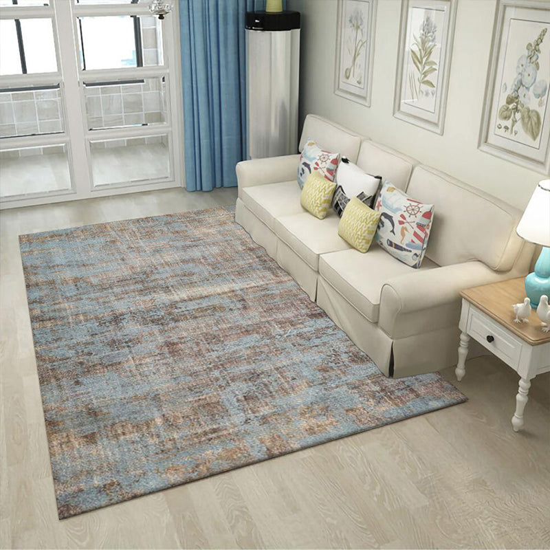 BowLift | Brown and blue industrial rug polyester abstract rug washable non-slip backing rug for the living room