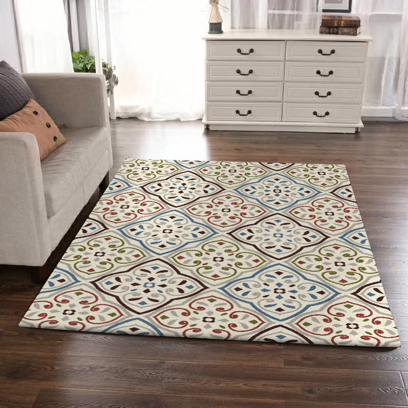 BowLift | Ivory Bedroom Carpet Moroccan Motif Pattern Carpet Polyester Washable Stain Resistant Carpet