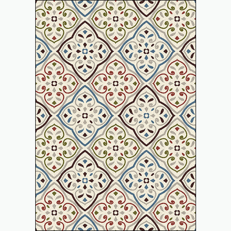 BowLift | Ivory Bedroom Carpet Moroccan Motif Pattern Carpet Polyester Washable Stain Resistant Carpet