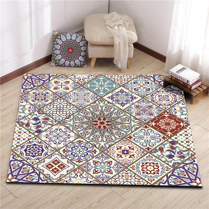 BowLift | Ivory Bedroom Carpet Moroccan Flower Geometric Pattern Area Rug Polyester Non-Slip Pet-Friendly Rug