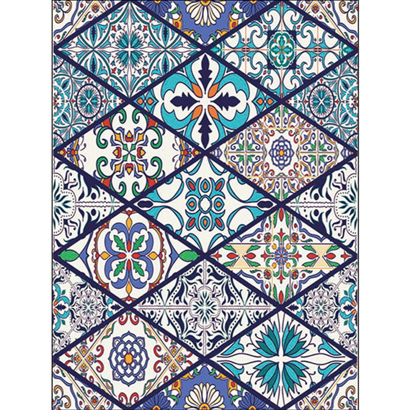 BowLift | American Moroccan rug in blue diamond flower pattern rug polyester non-slip washable rug for home decor