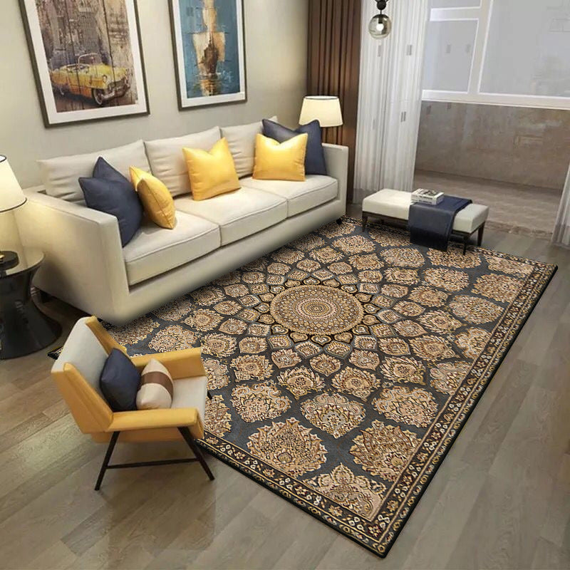 BowLift | Brown Bedroom Rug Southwestern Floral Circle Geometric Pattern Area Rug Polyester Stain-Resistant Rug