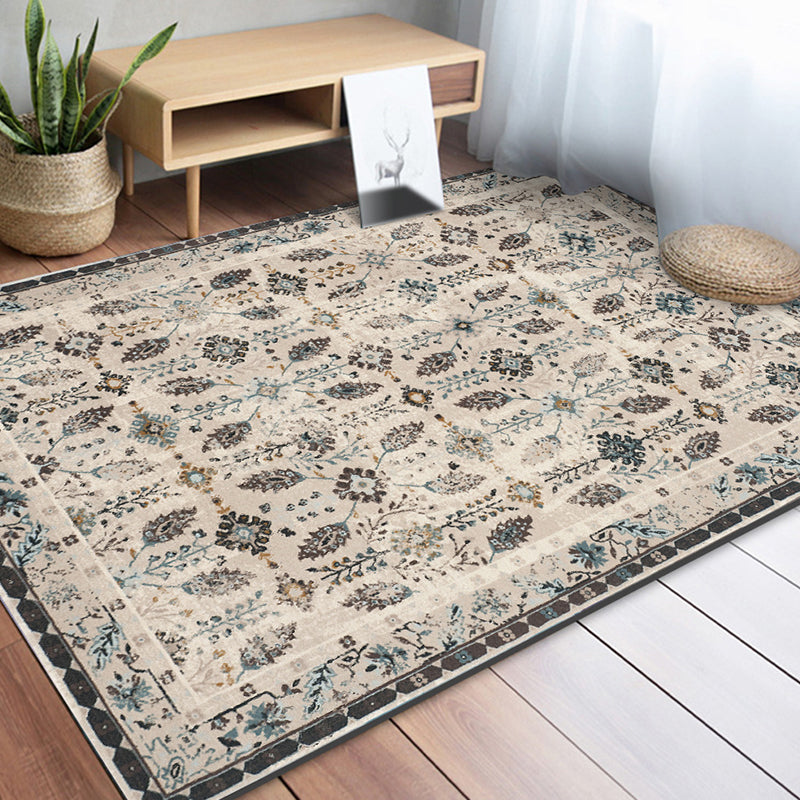 BowLift | Vintage eclectic border rug with floral and botanical polyester washable stain-resistant rug for the bedroom