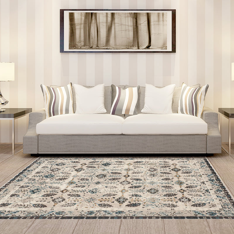 BowLift | Vintage eclectic border rug with floral and botanical polyester washable stain-resistant rug for the bedroom