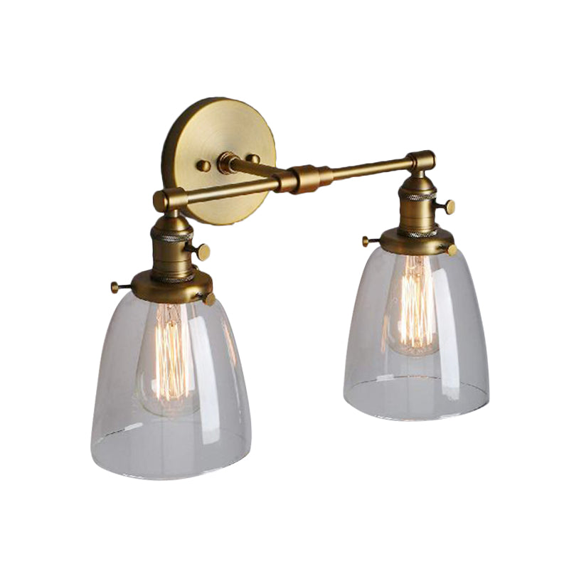 BowLift | Clear Glass Brass Wall Light Conical 2-Light Industrial Wall Lamp Light for Foyer