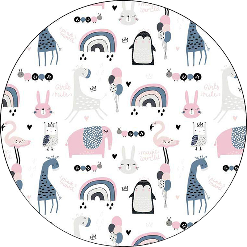 BowLift | Simple children's carpet in white and blue animal giraffe penguin rabbit pattern carpet polyester washable carpet for the children's room