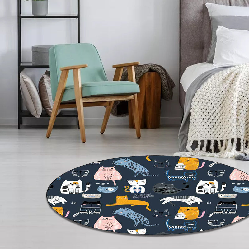 BowLift | Simple children's carpet in white and blue animal giraffe penguin rabbit pattern carpet polyester washable carpet for the children's room