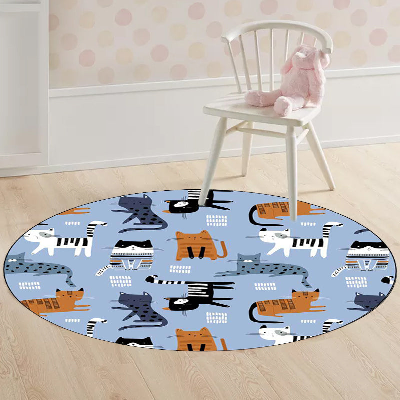 BowLift | Simple children's carpet in white and blue animal giraffe penguin rabbit pattern carpet polyester washable carpet for the children's room