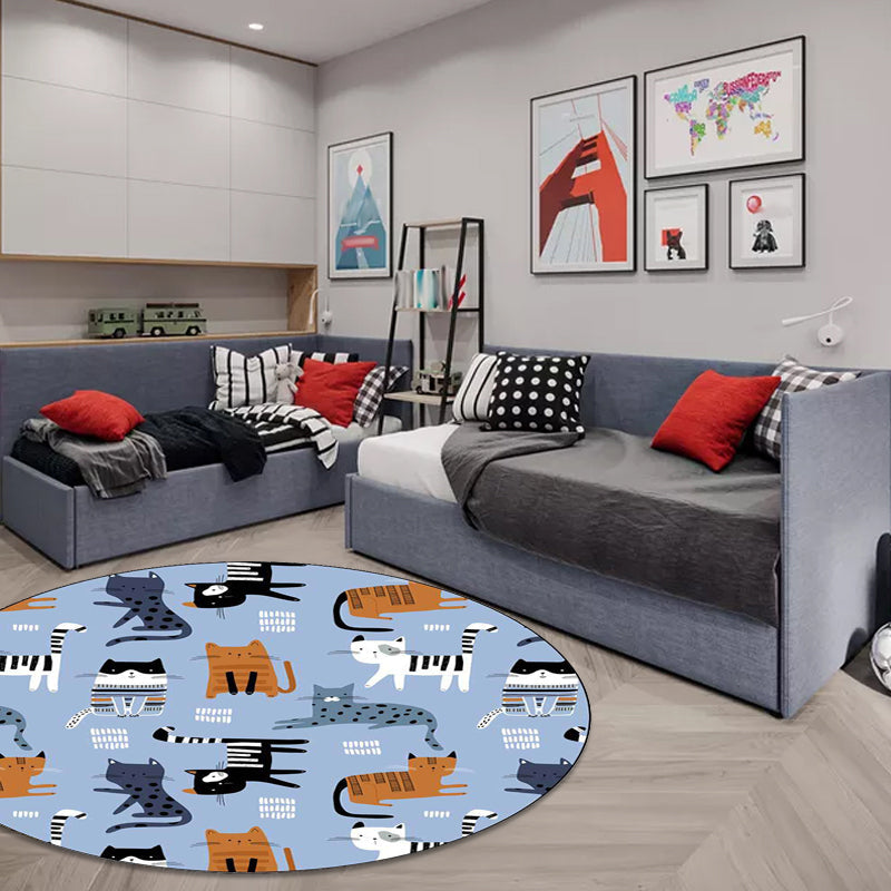 BowLift | Simple children's carpet in white and blue animal giraffe penguin rabbit pattern carpet polyester washable carpet for the children's room