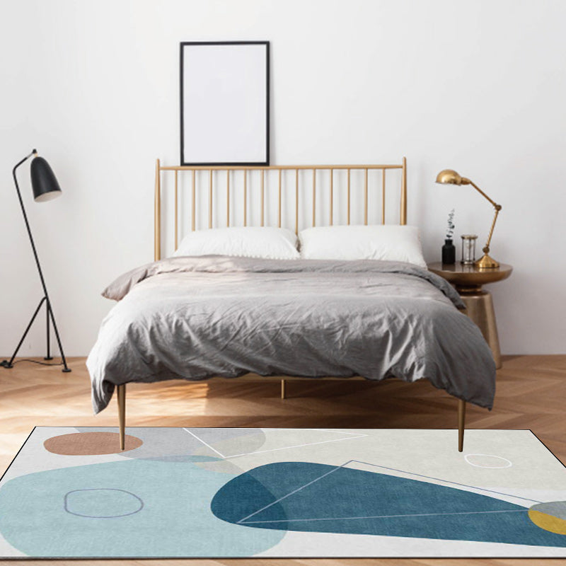 BowLift | Ivory Bedroom Rug Novelty Color Block Triangle Pattern Area Rug Polyester Non-Slip Backing Rug