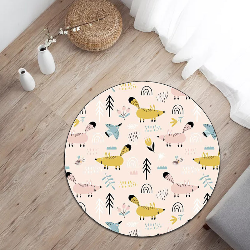 BowLift | Kids Bedroom Carpet in White Animal Mouse Bird Tree Print Carpet Polyester Washable Stain Resistant Area Rug