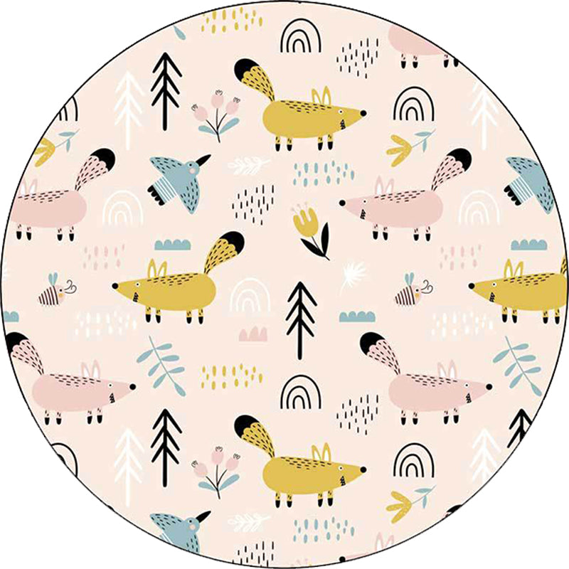 BowLift | Kids Bedroom Carpet in White Animal Mouse Bird Tree Print Carpet Polyester Washable Stain Resistant Area Rug