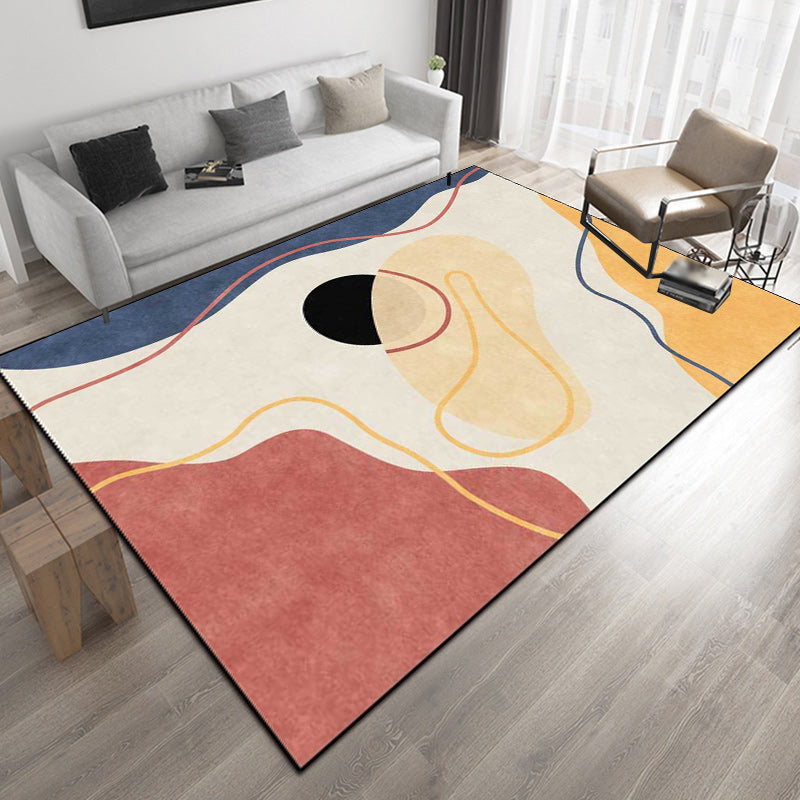 BowLift | Ivory Bedroom Carpet Novelty Color Block Striped Pattern Area Rug Polyester Non-Slip Back Washable Rug