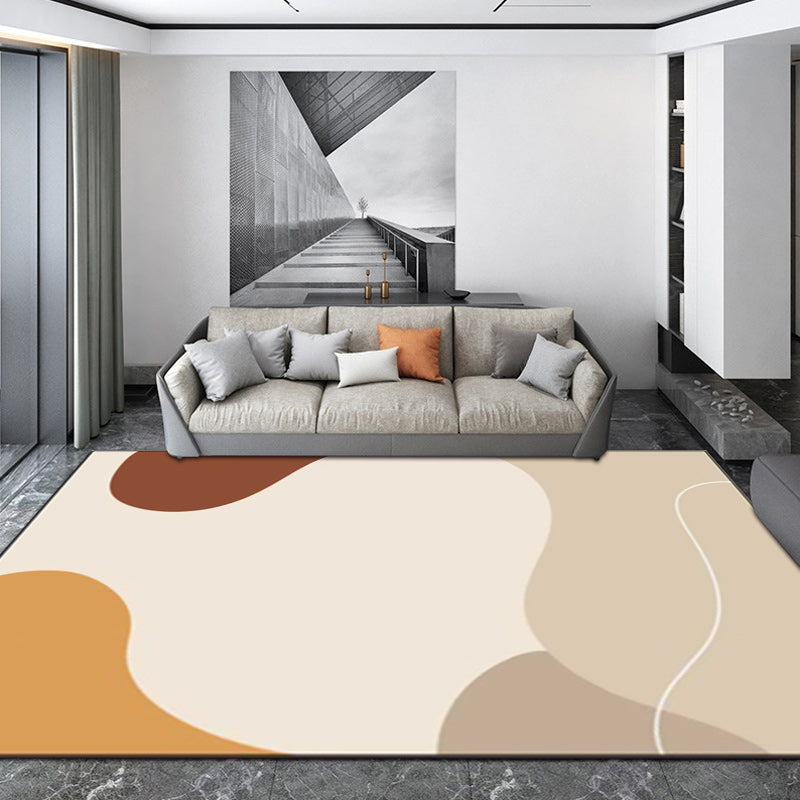 BowLift | Ivory Bedroom Carpet Novelty Color Block Irregular Shapes Pattern Rug Polyester Non-Slip Back Washable Rug