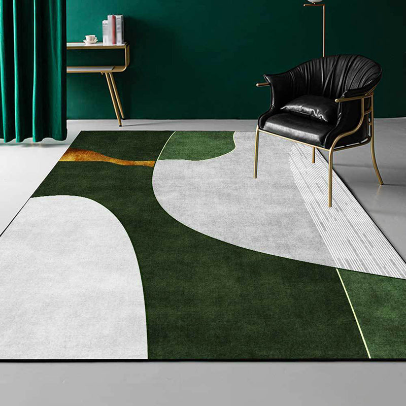 BowLift | Green and Gray Bedroom Carpet Novelty Color Block Stripe Pattern Area Rug Polyester Stain Resistant Rug