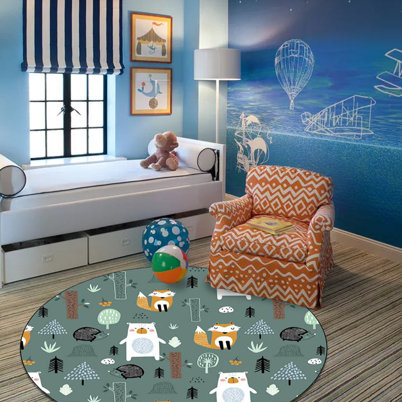 BowLift | Kids Bedroom Rug in green animal fox bear tree print rug polyester pet-friendly area rug