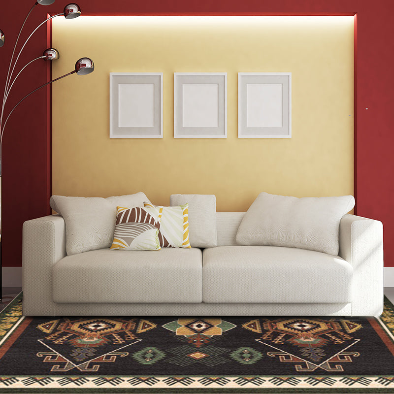 BowLift | Black Bedroom Rug Southwestern Tribal Pattern Area Rug Polyester Pet-Friendly Rug