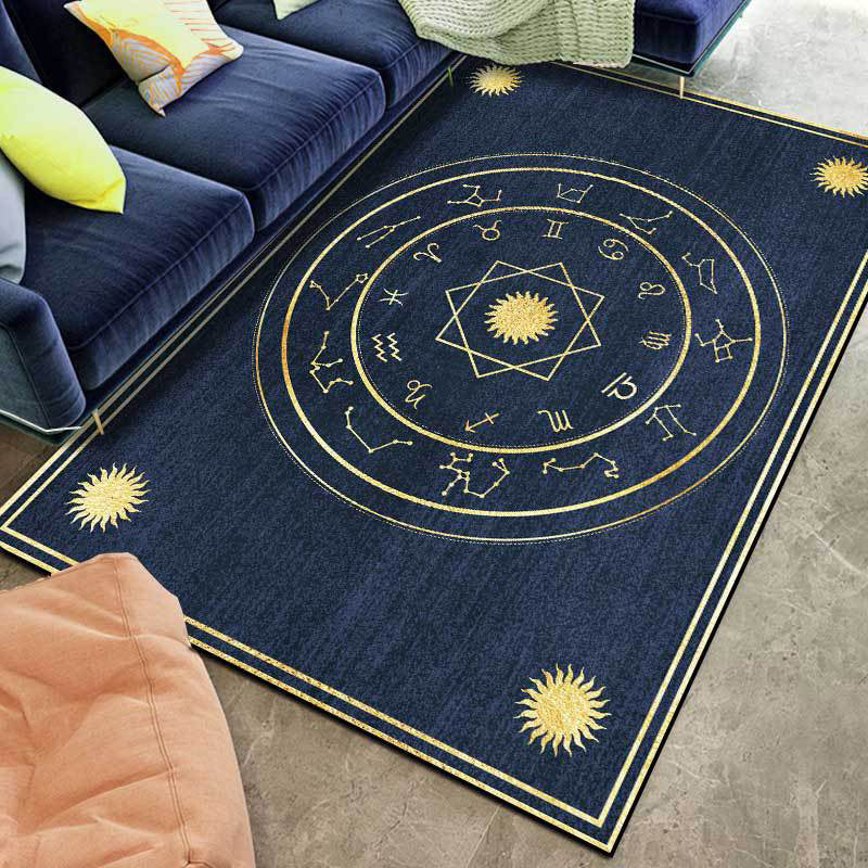 BowLift | Minimalistic New Carpet in Blue Geometry Constellation Sun Pattern Carpet Polyester Non-Slip Flooring for Home Decoration