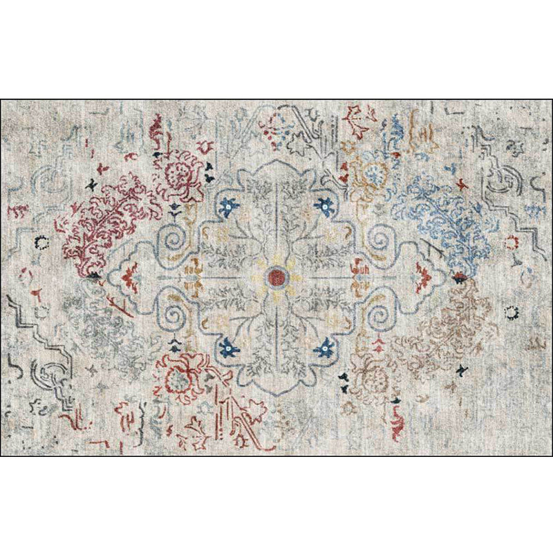 BowLift | Gray Shabby Chic Rug Polyester Medallion Pattern Rug Machine Washable Non-Slip Back Rug for Living Room