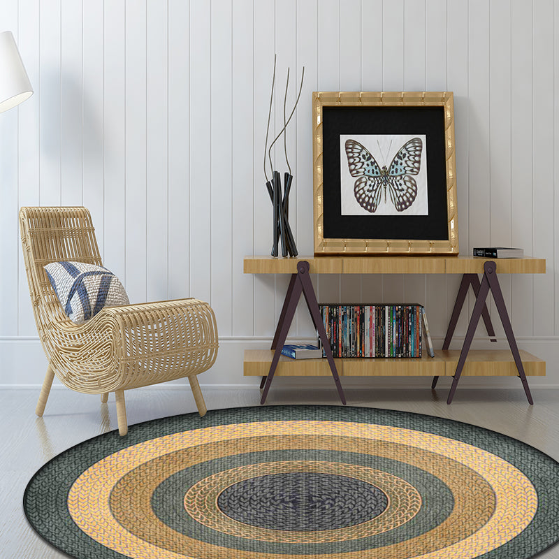 BowLift | Rustic Concentric Circles Pattern Carpet Yellow and Green Polyester Carpet Machine Washable Non-Slip Carpet for Living Room