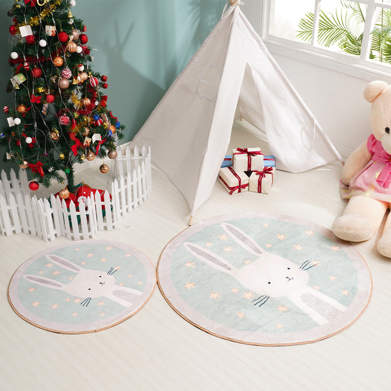 BowLift | Kids Cartoon Bunny Pattern Rug Green Polyester Rug Washable Non-Slip Back Rug for Home Decor