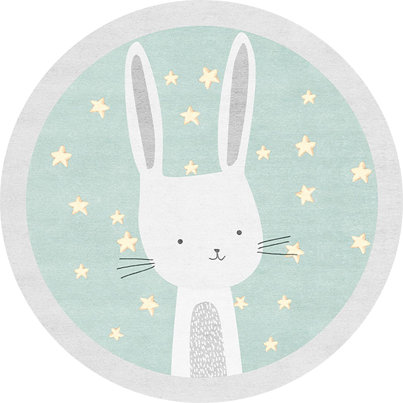 BowLift | Kids Cartoon Bunny Pattern Rug Green Polyester Rug Washable Non-Slip Back Rug for Home Decor