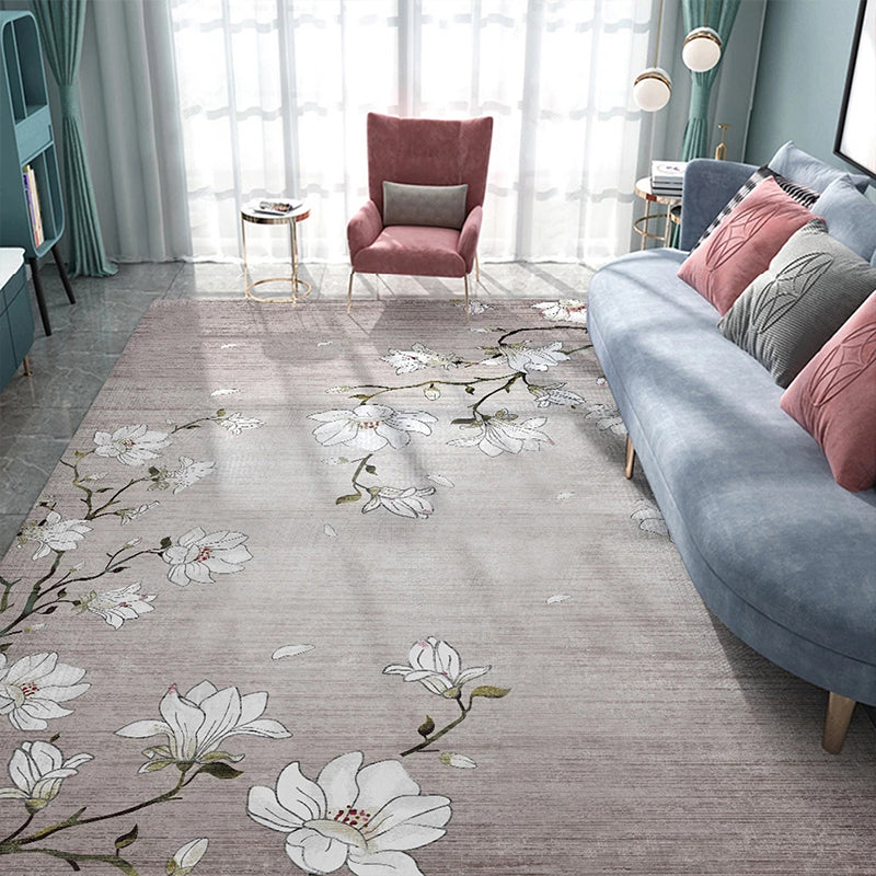 BowLift | Light Red Oriental Carpet Polyester Floral Element Carpet Washable Non-Slip Back Carpet for Living Room