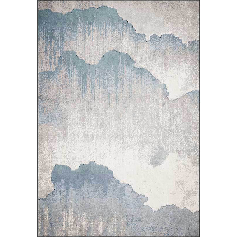 BowLift | Vintage Ink Wash Painting Rug Light Blue Polyester Rug Machine Washable Non-Slip Rug for the Living Room