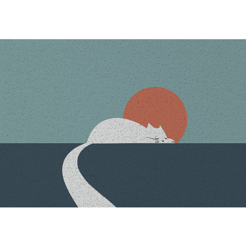 BowLift | Beautiful cat pattern rug with sun green children's rug vinyl washable non-slip area rug for the children's room