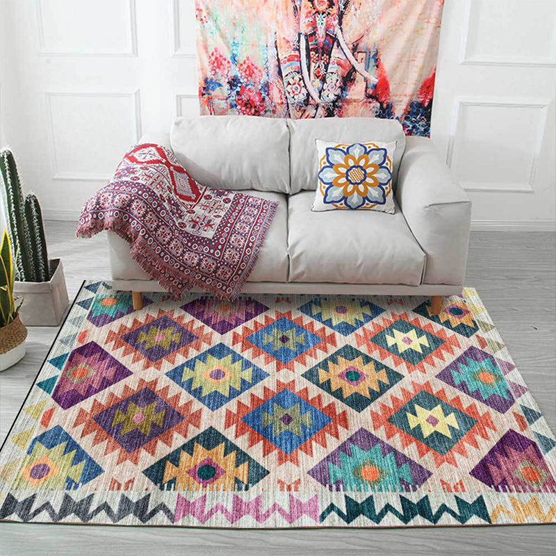 BowLift | Mediterranean certified printed carpet multicolored polyester carpet machine washable non-slip carpet for living room