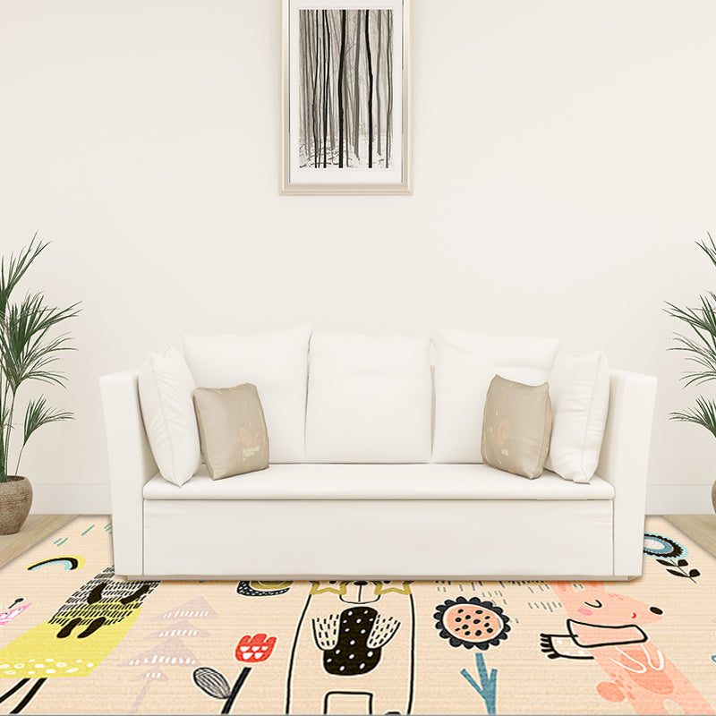 BowLift | Beautiful Cartoon Pattern Rug Apricot Kids Rug Polyester Washable Non-Slip Area Rug for the Kids' Room