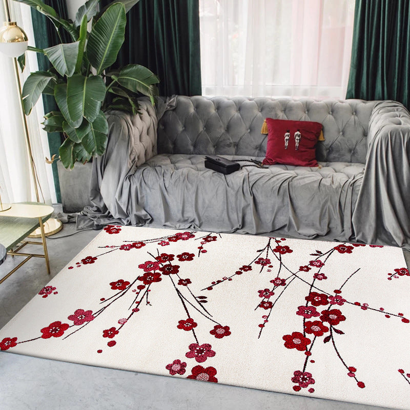 BowLift | Vintage Floral Pattern Rug Beige and Red Polyester Rug Machine Washable Non-Slip Rug for the Living Room