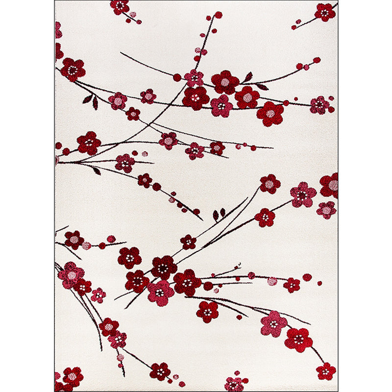 BowLift | Vintage Floral Pattern Rug Beige and Red Polyester Rug Machine Washable Non-Slip Rug for the Living Room