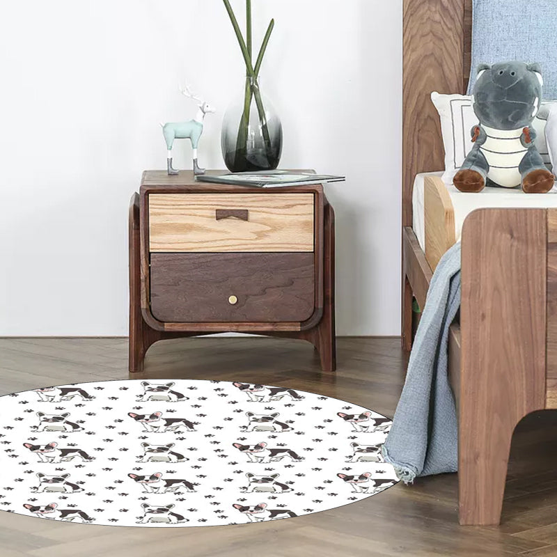 BowLift | Kids Bedroom Rug in White Animal Dog Paw Print Rug Polyester Non-Slip Backing Pet-Friendly Rug