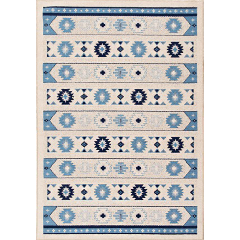 BowLift | Blue and brown tribal rug striped polyester and tribal pattern rug washable non-slip backing rug for living room