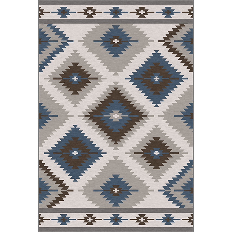 BowLift | Blue and Gray Southwest Rug Polyester geometric pattern rug washable non-slip bottom rug for living room