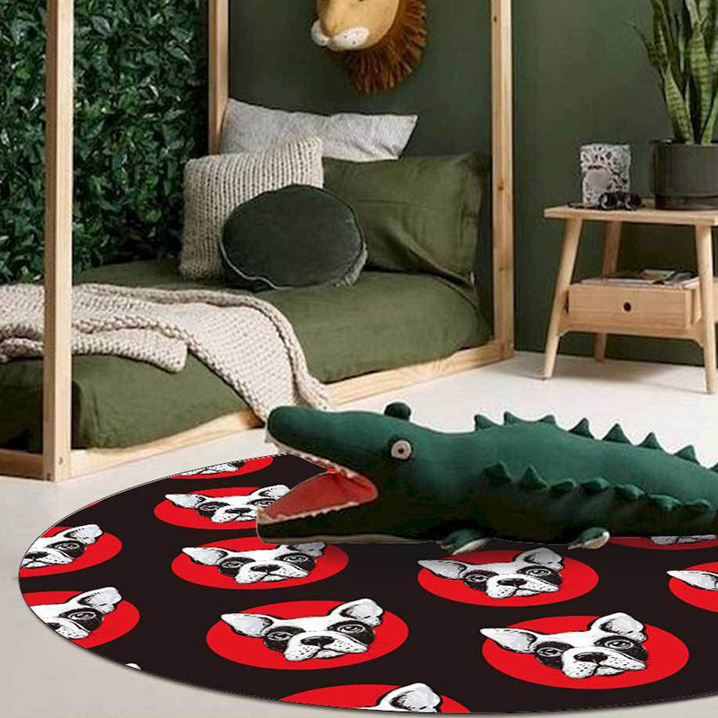 BowLift | Kids Bedroom Rug in Black Animal Dog Dots Print Rug Polyester Stain Resistant Pet Friendly Area Rug