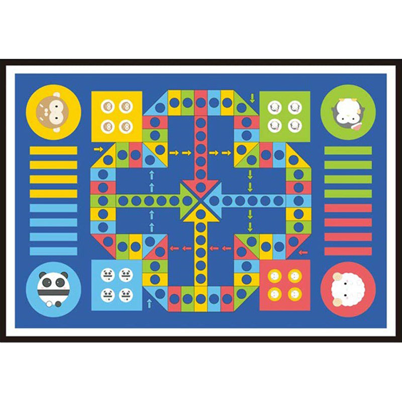 BowLift | Blue Children's Room Carpet Children Educational Ludo Pattern Area Rug Polyester Pet Friendly Washable Rug