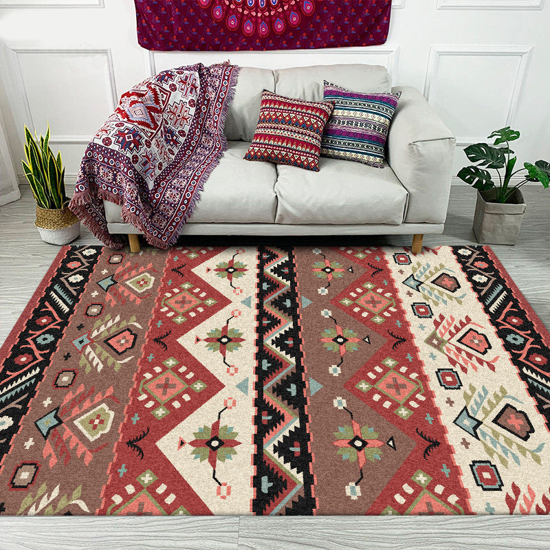 BowLift | Stylish Tribal Design Carpet Red Vintage Carpet Polyester washable Non-slip back Carpet for bedroom