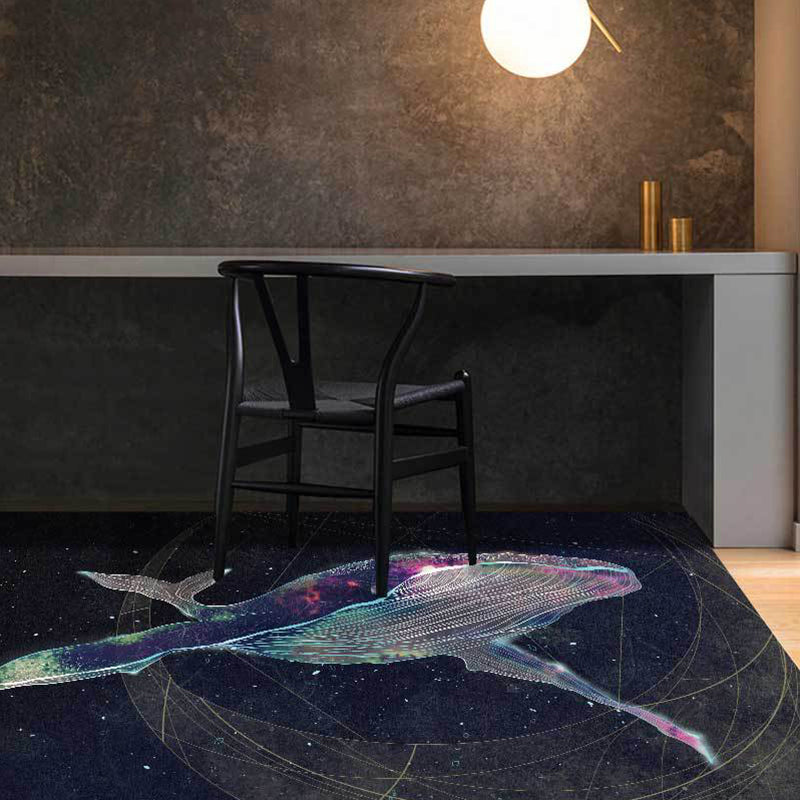 BowLift | Kids Room Carpet in Black Extraterrestrial Star Whale Print Carpet Polyester Nonslip Back Washable Area Rug