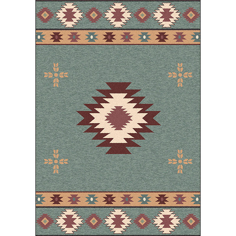 BowLift | Green Tribal Rug Polyester Tribal Pattern Rug Washable Non-Slip Underlay Rug for the Living Room