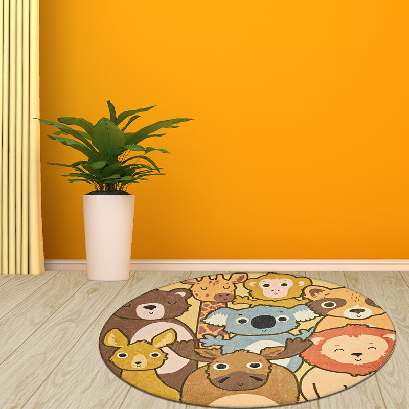 BowLift | Kids Cartoon Animals Pattern Rug Yellow Polyester Rug Washable Non-Slip Back Rug for Home Decor